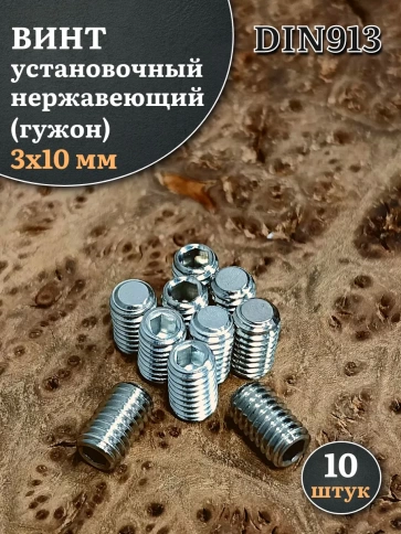 Винт установочный нержавеющий 3х10 DIN913 (гужон), 10 шт. фото 1