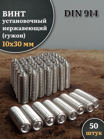 Винт установочный нержавеющий 10х30 DIN914 (гужон), 50 шт. фото 1