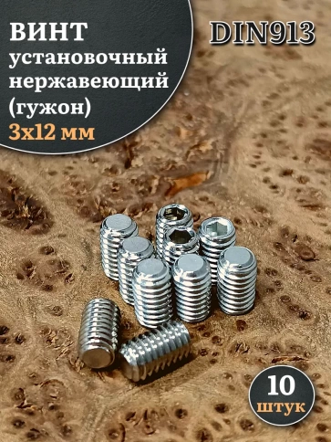 Винт установочный нержавеющий 3х12 DIN913 (гужон), 10 шт. фото 1