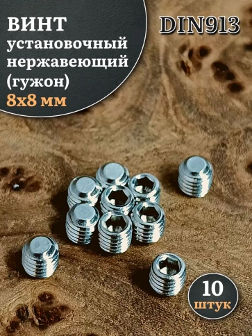 Винт установочный нержавеющий 8х8 DIN913 (гужон), 10 шт. фото 1