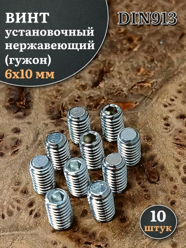 Винт установочный нержавеющий 6х10 DIN913 (гужон), 10 шт. фото 1