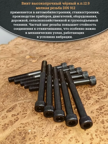 Винт мелкая резьба чёрный к.п.12.9 10х100х1 DIN912, 10 шт. фото 5