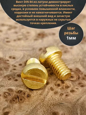Винт 6х8 латунный с цилиндрической головкой DIN84,10 шт фото 4