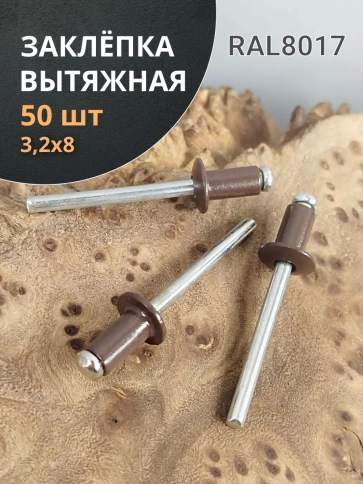Заклепка вытяжная  3,2х8 алюминий RAL8017(коричневая),50 шт. фото 1