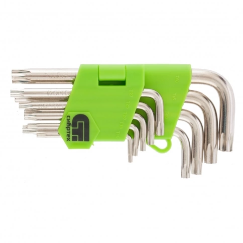 Набор ключей имбусовых Tamper-Torx, TT10-TТ50, 45x, 9 шт..закаленные, короткие, никель Сибртех фото 1