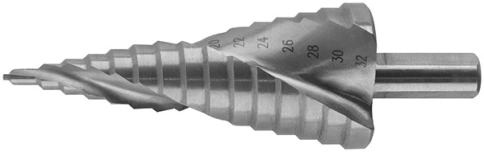Сверло ступенчатое по металлу, HSS, спирал.проф.,13 ступеней, 6-30 мм фото 1