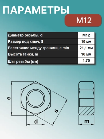 Гайка шестигранная ОЦ М12 DIN934 в органайзере, 40 шт. фото 2