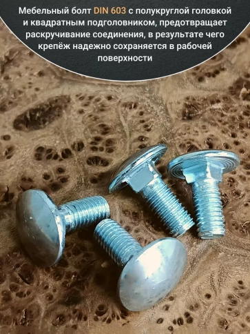 Болт мебельный 10х20 полукруглая головка ОЦ DIN 603,20 шт. фото 4