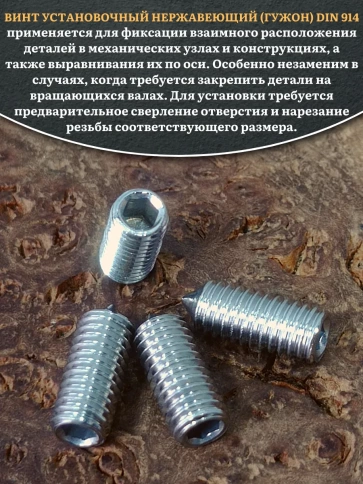 Винт установочный нержавеющий 4х10 DIN914 (гужон), 10 шт. фото 4