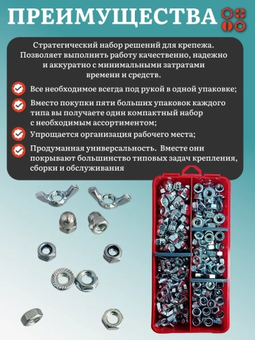 Гайки М6 оцинкованные (5 видов) в органайзере НАБОР 5 фото 4