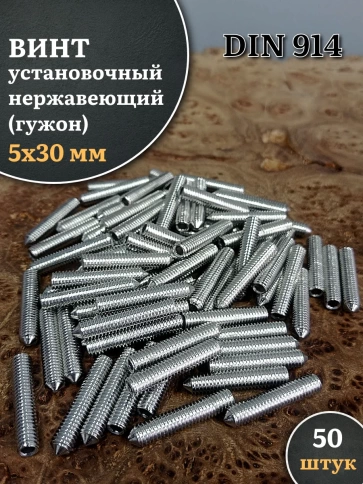 Винт установочный нержавеющий 5х30 DIN914 (гужон), 50 шт. фото 1