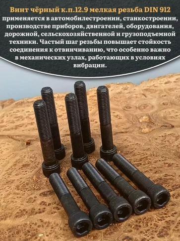 Винт мелкая резьба чёрный к.п.12.9 10х80х1  DIN912, 10 шт. фото 5