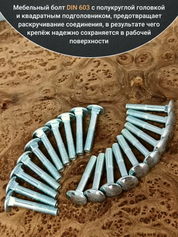Болт мебельный 10х40 полукруглая головка ОЦ DIN 603,20 шт.  фото 4