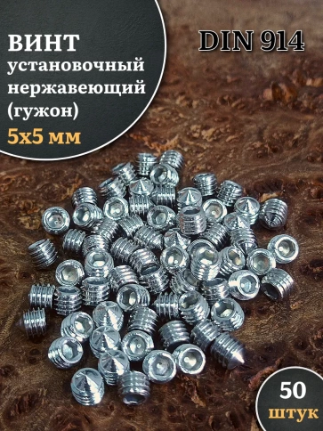 Винт установочный нержавеющий 5х5 DIN914 (гужон), 50 шт. фото 1