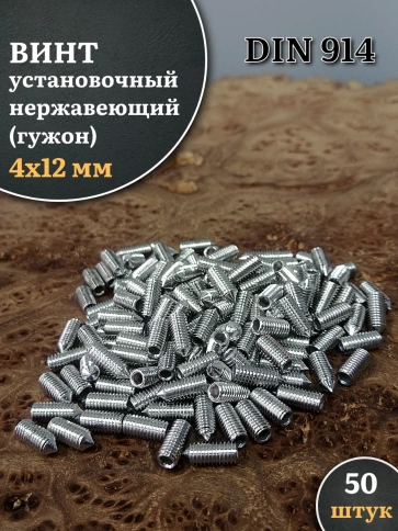 Винт установочный нержавеющий 4х12 DIN914 (гужон), 50 шт. фото 1