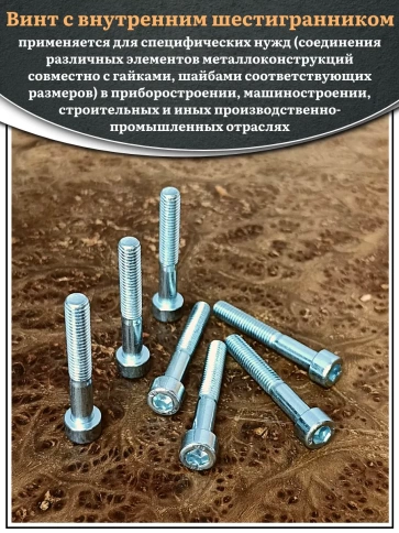 Винт под шестигранник НР 6х45 мм ОЦ к.п.8.8 DIN912, 10 шт. фото 5