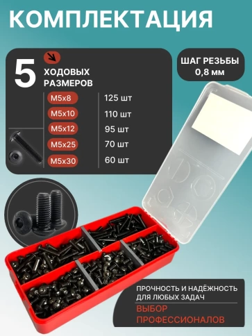 Винты чёрные М5 DIN7380 к.п.10.9 в органайзере НАБОР 1 фото 2