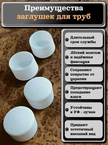 Заглушка для труб наружная круглая d 30 мм белая, 4 шт фото 3