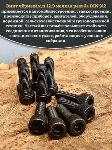 Винт мелкая резьба чёрный к.п.12.9 10х25х1 DIN912, 10 шт. фото 5