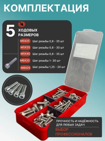 Винты нержавеющие М5,6,8 DIN912 в органайзере НАБОР 1 фото 2