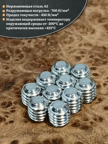Винт установочный нержавеющий 8х8 DIN913 (гужон), 10 шт. фото 3