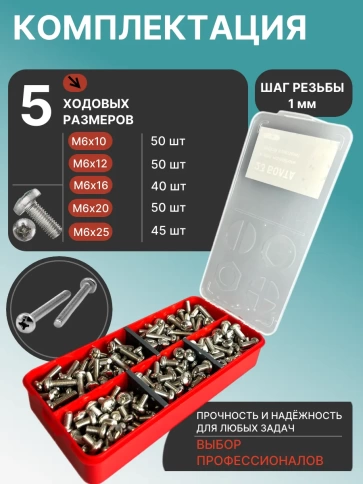 Винты нержавеющие М6 DIN7985 РН в органайзере НАБОР 2 фото 2