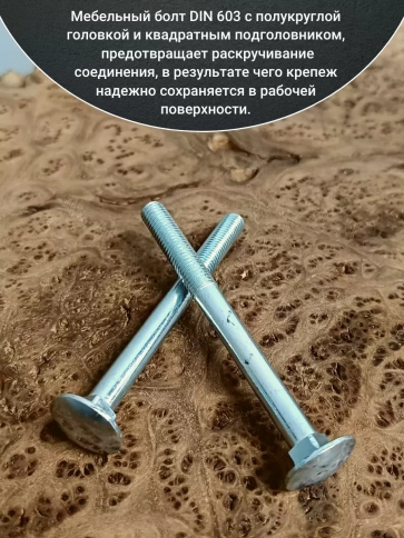 Болт мебельный 6х100 полукруглая головка ОЦ DIN 603,20 шт. фото 4
