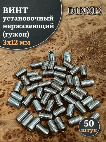 Винт установочный нержавеющий 3х12 DIN913 (гужон), 50 шт. фото 1
