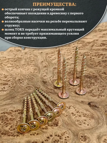 Саморез 6х50 по дереву с прессшайбой Тorx, ЖЦ, 10 шт., фото 4