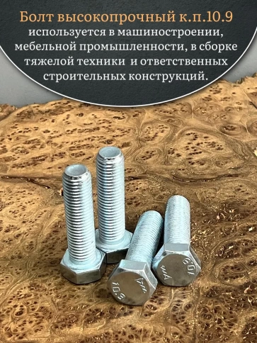 Болт высокопрочный ОЦ 20х60 мм, к.п.10.9 DIN933, 4 шт. фото 5