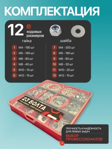 Гайки стопорные ОЦ+ шайбы DIN9021 ОЦ М4-12 органайзер НАБОР1  фото 2