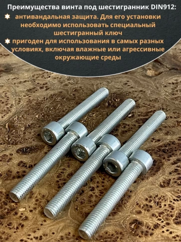 Винт под шестигранник 10х60 мм ОЦ к.п.8.8 DIN912, 10 шт. фото 6