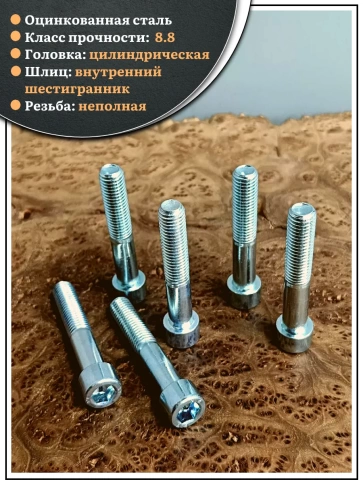 Винт под шестигранник НР 12х70 мм ОЦ к.п.8.8 DIN912, 10 шт. фото 4