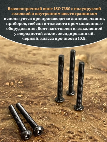Винт чёрный М4x35 ISO 7380 под шестигранник к.п.10.9, 100 шт. фото 5