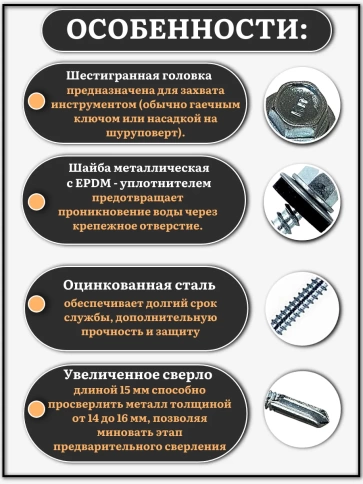 Саморез кровельный 6,3х32 с шайбой и увеличен.сверлом, 250шт фото 4