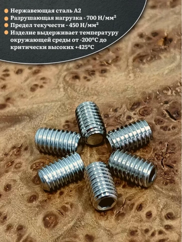 Винт установочный нержавеющий 6х10 DIN913 (гужон), 50 шт. фото 3