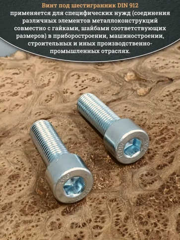 Винт под шестигранник 20х55 мм ОЦ к.п.8.8 DIN912, 2 шт. фото 5