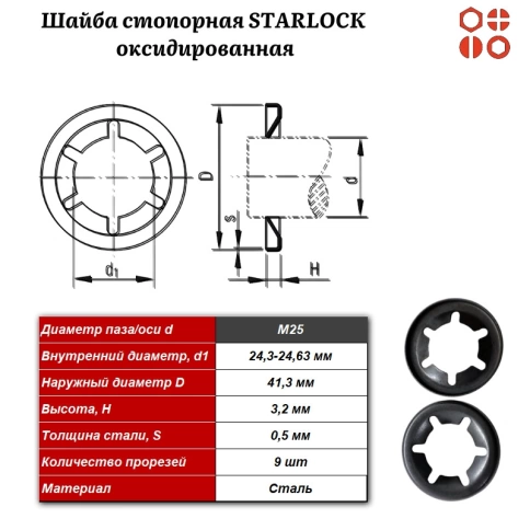Шайба стопорная STARLOCK М25 оксидированная, 100 шт. фото 3