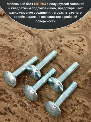 Болт мебельный 6х45 полукруглая головка ОЦ DIN 603,20 шт. фото 4