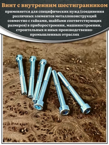 Винт под шестигранник НР 6х60 мм ОЦ к.п.8.8 DIN912, 10 шт. фото 5
