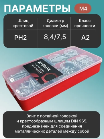 Винты нержавеющие М4 DIN 965 PH в органайзере НАБОР 3 фото 3