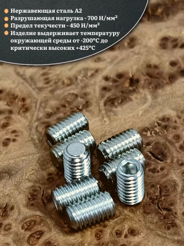 Винт установочный нержавеющий 6х12 DIN913 (гужон), 10 шт. фото 3