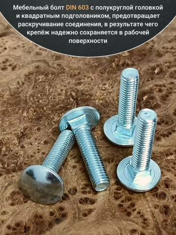 Болт мебельный 10х30 полукруглая головка ОЦ DIN 603,20 шт. фото 4