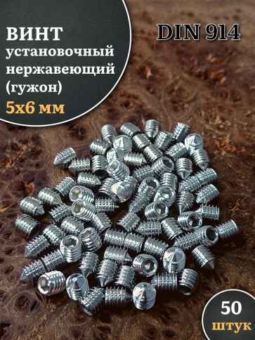 Винт установочный нержавеющий 5х6 DIN914 (гужон), 50 шт. фото 1