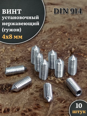 Винт установочный нержавеющий 4х8 DIN914 (гужон), 10 шт. фото 1