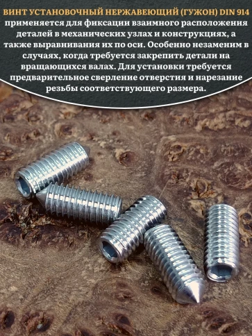 Винт установочный нержавеющий 6х8 DIN914 (гужон), 10 шт. фото 4