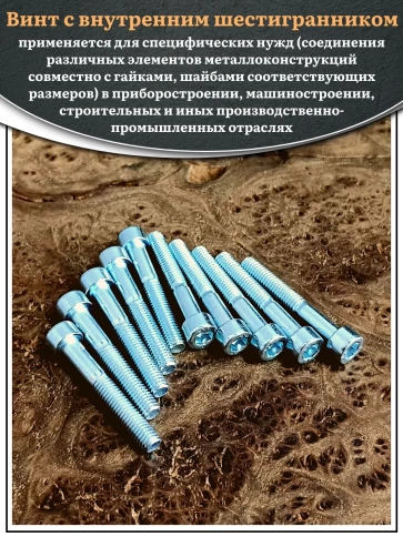 Винт под шестигранник НР 6х40 мм ОЦ к.п.8.8 DIN912, 10 шт. фото 5