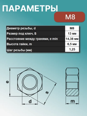 Гайка шестигранная ОЦ М8 DIN934 в органайзере, 150 шт. фото 2
