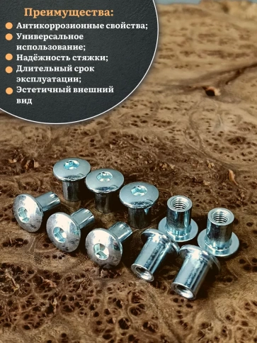 Мебельная гайка Эриксона М8 с полукруглой головкой, 10 шт. фото 4