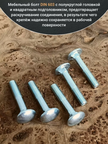 Болт мебельный 8х40 полукруглая головка ОЦ DIN 603,20 шт. фото 4